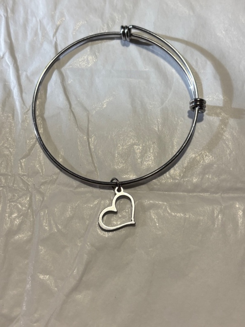 Silver Heart Charm Bangle Bracelet - Women's Jewelry